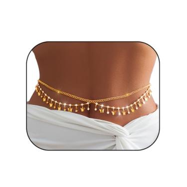 Imagem de Blindery Correntes de cintura banhadas a ouro, corrente de barriga em camadas, strass, joia de cintura corporal, biquíni de verão, praia, corrente para mulheres, normal, Liga metálica, Strass