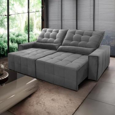 Imagem de Sofá Retrátil Reclinável Alaska 2.30m Suede Velut Cinza Molas no Assento - King House