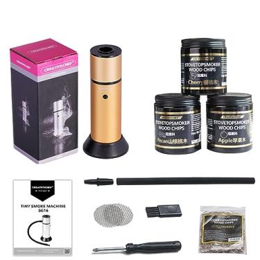 Imagem de Kit portátil de defumador de coquetel com pistola, cúpula e tampa de copo – Kit de infusor portátil para uso interno e externo, presentes elegantes para homens, pai, marido, amantes de fumo, pacote C
