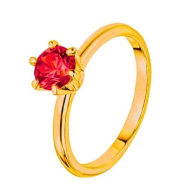 Imagem de Anel Dourado Pedra Zirconia Vermelha 2mm Tradicional Anatomico Luxo El