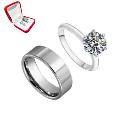 Imagem de Anel Prata Liso 8mm Reto Grande Namoro União + Anel 2mm Solitario Prat