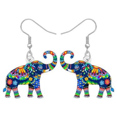 Imagem de DALANE Brincos pendentes de elefante da selva em acrílico, colorido, estilo boêmio, mandala, design para amantes de animais, joias exclusivas, presentes boêmios, pingentes para mulheres, Medium