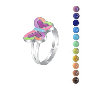Imagem de AINILOVE Anéis de humor femininos luminosos que mudam de cor, anel de humor com cristais de pedra preciosa dinossauro/tartaruga/borboleta/paz/coração/girassol/golfinho/unicórnio, presentes de festa de