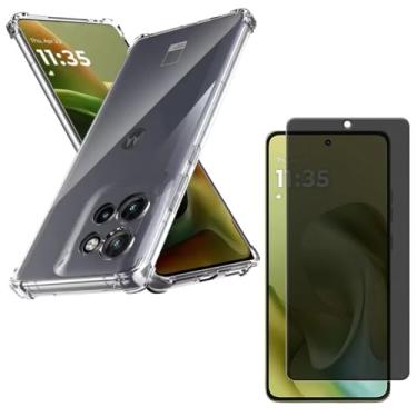 Imagem de Capa Capinha Anti Impacto + Película 9D Cerâmica Privacidade Para Moto Edge 60 Fusion 5G Tela de 6.7 Polegadas - Bluepink