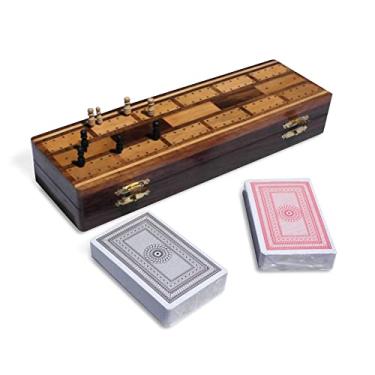 Imagem de Thorness Wooden Cribbage Board with pegs and Two Packs of Playing Cards