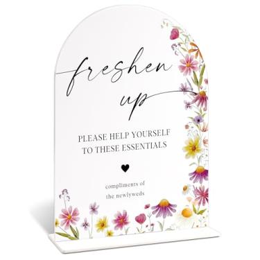 Imagem de Sinais de casamento de acrílico para cerimônia e recepção, placa de renovação com tema floral, centros de mesa de chá de panela para mesas com base, chá de panela, suprimentos de cesta de banheiro de