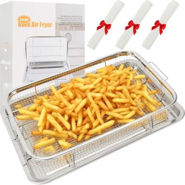 Imagem de Cesta grande de fritadeira a ar para forno, cesta e bandeja de fritadeira a ar de forno, com conjunto de cesta e bandeja, cesta de fritadeira a ar de aço inoxidável, uso multifuncional, com 100 peças