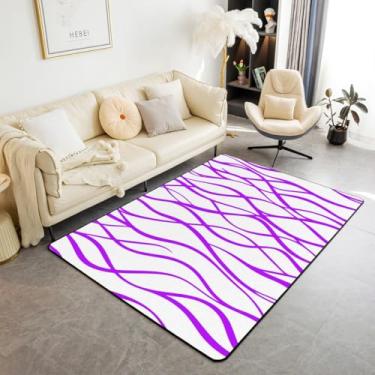 Imagem de Erosebridal Tapete de área de listras roxas lavanda 1,78 m x 90 cm, tapete geométrico minimalista, tapete lavável decorativo de arte abstrata contemporânea, tapete lavável, padrão geométrico simples