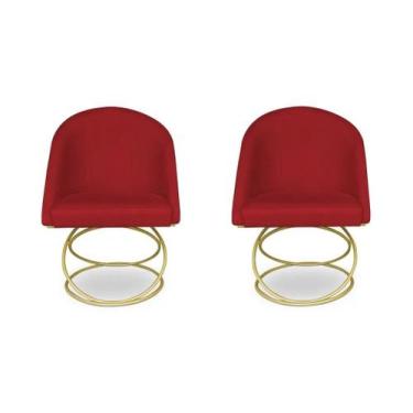 Imagem de Kit 2 Cadeira De Jantar Luxo Base De Metal Dourado Sala Esritório Rece