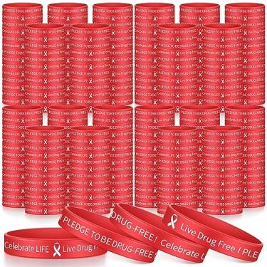 Imagem de Libima Pulseira Live Free Drug Bulk Red Ribbon Week Pulseiras de conscientização fita vermelha de silicone unissex pulseiras de borracha para campanhas antidrogas eventos homens mulheres adolescentes