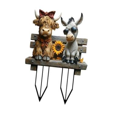 Imagem de IEUDNS Painel decorativo plano de acrílico 2D para vaca e burro, enfeites de decoração para jardim, acessórios de jardim, decoração resistente para gramado e