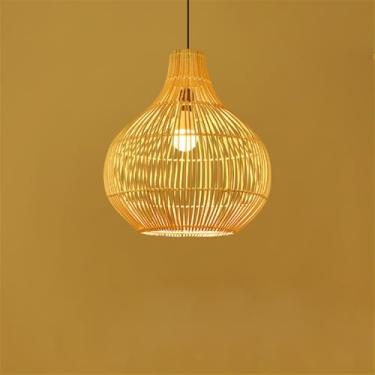 Imagem de OUFULA Contemporary Bamboo Art Weaving Pendant Lamp LED Fashion Criatividade Restaurant Bar Counter Cafe Bar Homestay Tea Room Decoração Light (E D40CM)