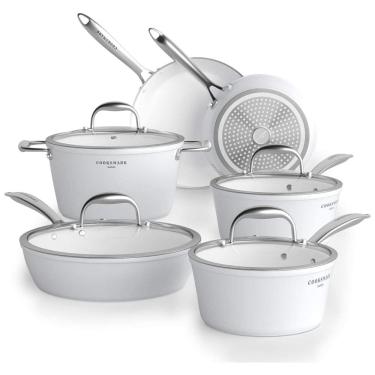 Imagem de Conjunto de Panelas Antiaderente Revestida de Cerâmica, 10 Peças, Branca, COOKSMARK SW701, Branco