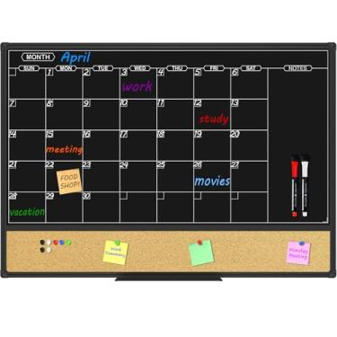 Imagem de JILoffice Quadro magnético preto apagável a seco e quadro de avisos, quadro apagável a seco de 91 x 61 cm para marcadores de giz líquido, moldura de alumínio preta para escritório, casa e escola com