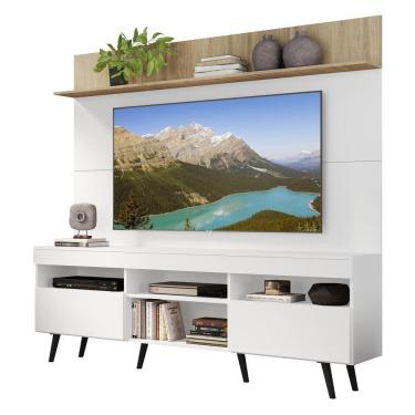 Imagem de Rack Retrô Com Painel E Suporte Tv 65" Madri Multimóveis V3374 Rustic/Rustic/Branco/Preto
