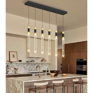 Imagem de cenozo Lustres Retangulares Modernos de 6 Luzes para Sala de Estar Luminária LED Dimmbale Entrada Luz de Teto Alto Iluminação Pingentes para Sala de Jantar