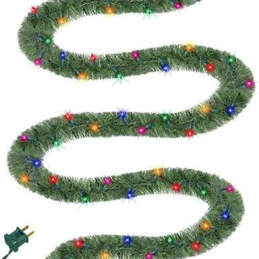 Imagem de Guirlanda de Natal Biswing pré-iluminada de 15 m com 100 luzes multico