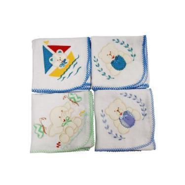 Imagem de Kit 3 Fraldas De Pano Bordada De Crochê 70X70 - Azul - Dugu