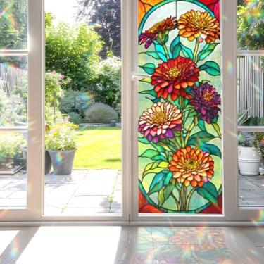 Imagem de Película de vitral Zinnia para vitrais, película decorativa de vitral Zinnia, película de vitral Zinnia para banheiro, chuveiro, porta, calor, antiUV