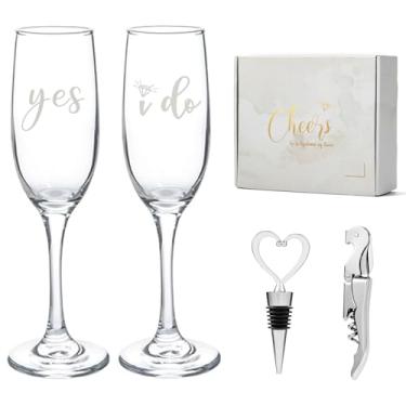 Imagem de Presentes de noivado para casais, conjunto de taças de champanhe, chá de panela, presentes de casamento para recém-casados, ideias de presentes de lista de presentes de casamento, taças de vinho altas