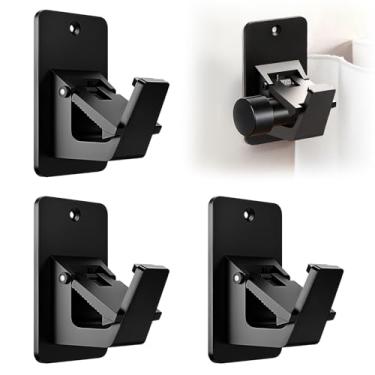 Imagem de Haste de cortina adesiva, 4 peças de suportes de varão de plástico para janelas, ganchos de comando universais livres de danos HhdvdyWgd para banheiro, quarto, cozinha (preto)
