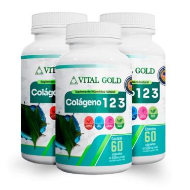 Imagem de COLÁGENO TIPO 123 - 500mg (60 Cápsulas) VITAL GOLD, 03 Unidade