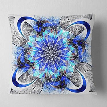 Imagem de Design simétrico azul fractal flor abstrata sala de estar, sofá, almofada + capa de almofada impressa em ambos os lados 40 x 40 cm