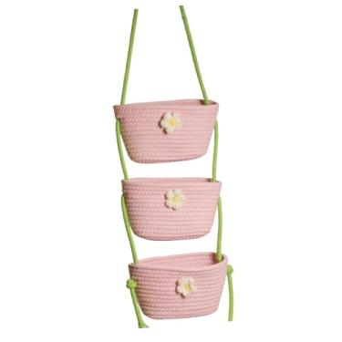 Imagem de IEUDNS Cesta suspensa de parede de 3 camadas sobre a porta, cesta suspensa para chapéus, frutas, vegetais, grampos de cabelo, suporte para quarto de, Rosa