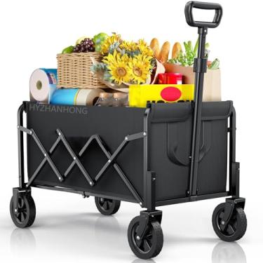 Imagem de Carrinho de jardim multiuso de viagem leve ao ar livre, carrinho de praia dobrável estendido de 32 polegadas para mantimentos, esportes, compras no jardim, camping