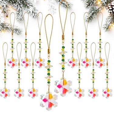 Imagem de H&D HYALINE & DORA 12 peças de enfeites de cristal de flores de gelo para árvore de Natal, enfeite de pendurar em vidro de 12 cm para árvore de Natal, decoração de festa de casamento em casa