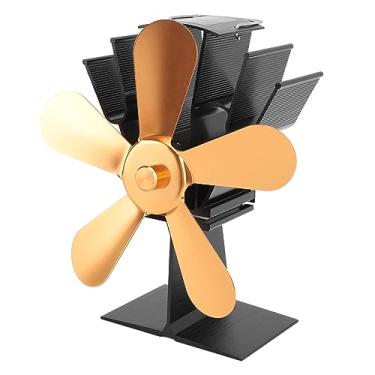 Imagem de aqxreight 5 fã de Fogão Alimentado por Calor para Lareiras a Lenha - Ventilador Silencioso de Lareira Preta para Aprimoramento de Circulação Quente (Ouro)
