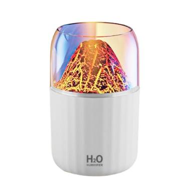 Imagem de Umidificador vulcão colorido, difusor ultrassônico de desligamento automático de névoa fria, 2 modos de neblina, umidificador ultra silencioso para carro, quarto, escritório, USB - 300 ml (branco)