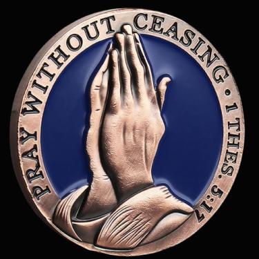 Imagem de Moeda de Oração do Senhor e Serenidade – Moeda de Desafio Cristão de Ouro Antigo, Token de Verso da Bíblia Orar Sem Cessar, Medalhão de Oração de Bolso Inspirador, Presente Religioso para Homens e