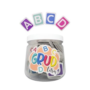 Imagem de Jogo Educativo Infantil Grud Letras Alfabeto Imantado Colorido| Brinquedo Pedagógico de Alfabetização e Leitura, Pote Acrílico Resistente