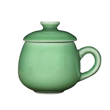Imagem de Amoysanli Caneca de café de cerâmica, caneca de água, copo de chá de porcelana com tampa para escritório e casa (verde-oliva)