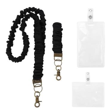 Imagem de Sinbana 2un Cordões Crachás Elásticos, Cordões Crachás de Identificação Longos e Curtos com Porta-Cartões Verticais e Horizontais para Professores Enfermeiros Material Escritório Escolar(Preto)