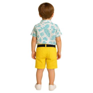 Imagem de Conjunto Infantil Camisa Floral  Bermuda Azul Amarelo Social