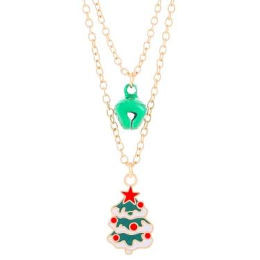 Imagem de Colar gargantilha em camadas de árvore de Natal, guirlanda banhada a ouro, guirlanda de Papai Noel, luva de floco de neve, enfeite de Natal, pingente, colares modernos, sininhos, corrente ajustável
