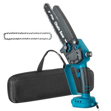 Imagem de IRONFIST Mini motosserra de 20 cm para bateria MAKITA de 18 V, motosserra de bateria sem fio, motosserra elétrica portátil com lubrificador, trava de segurança para aparar árvores, corte de madeira