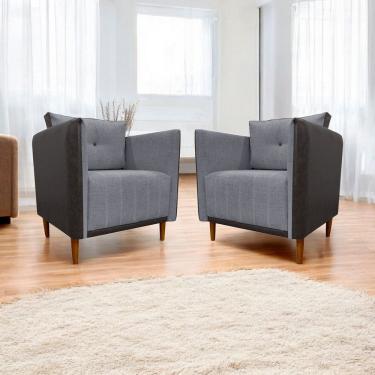 Imagem de Kit 2 Poltronas Decorativa Luxo Para Sala Escritório Recepção Aviv Corino e Linho Premium