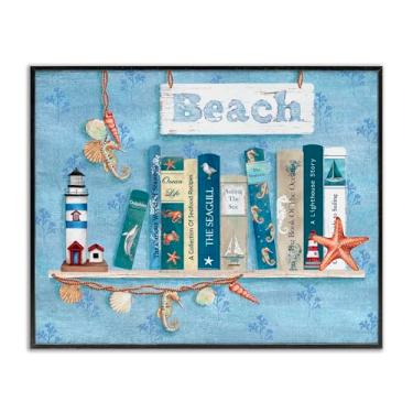 Imagem de Stupell Industries Painel de prateleira de livros Beachy Arte giclée emoldurada preta, design por Emma Leach, 28 x 35 cm