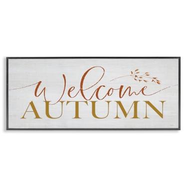 Imagem de Stupell Industries Inviting Welcome Autumn Script Arte giclée emoldurada preta, design por Lux + Me Designs, 13 x 30