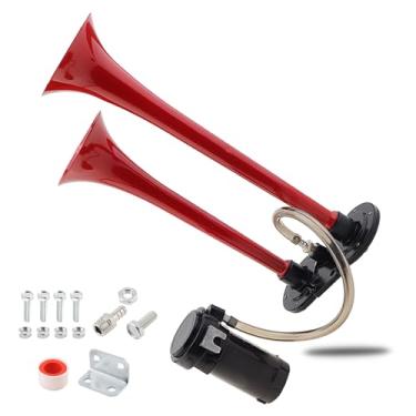 Imagem de DriSentri Kit de buzinas de trem, buzina de ar de trompete duplo super alto 12V 150dB para caminhões, caminhões, trens, barcos, carros, van, navio com compressor