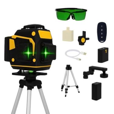 Imagem de Nível A Laser 12 Linhas 40m 3D Verde Recarregável 2 Baterias Tripé Profissional Com Maleta Reforçada