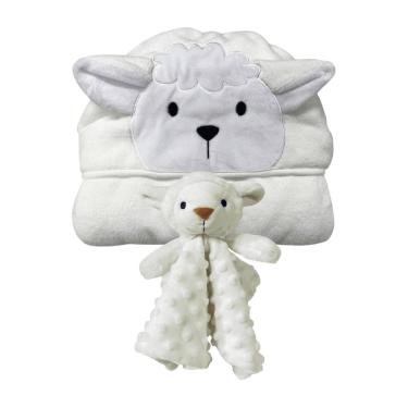 Imagem de Kit Ovelha - Toalha de Banho com Capuz + Naninha - Laço Bebê
