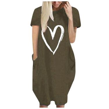 Imagem de Moda Feminina Loose Love Print O-neck Bolsos Casual Vestido de mangas 