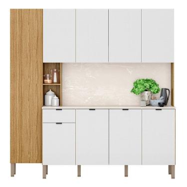 Imagem de Cozinha Compacta Com Balcão 200cm Louvre K02 Freijó/Ártico - Mpozenato