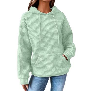 Imagem de Moletom feminino com capuz SHEWIN, casual, waffle, com cordão, verde m