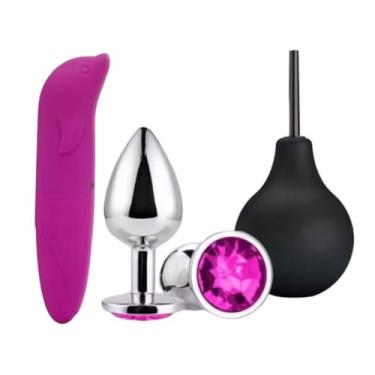 Imagem de Kit Sexshop Prazer - Golfinho vibrador Ponto G+ Plug Anal P Joia + Ducha Intima Higiênica