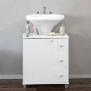 Imagem de Gabinete para Banheiro 1 Porta 3 Gavetas 3386 Politorno, Branco